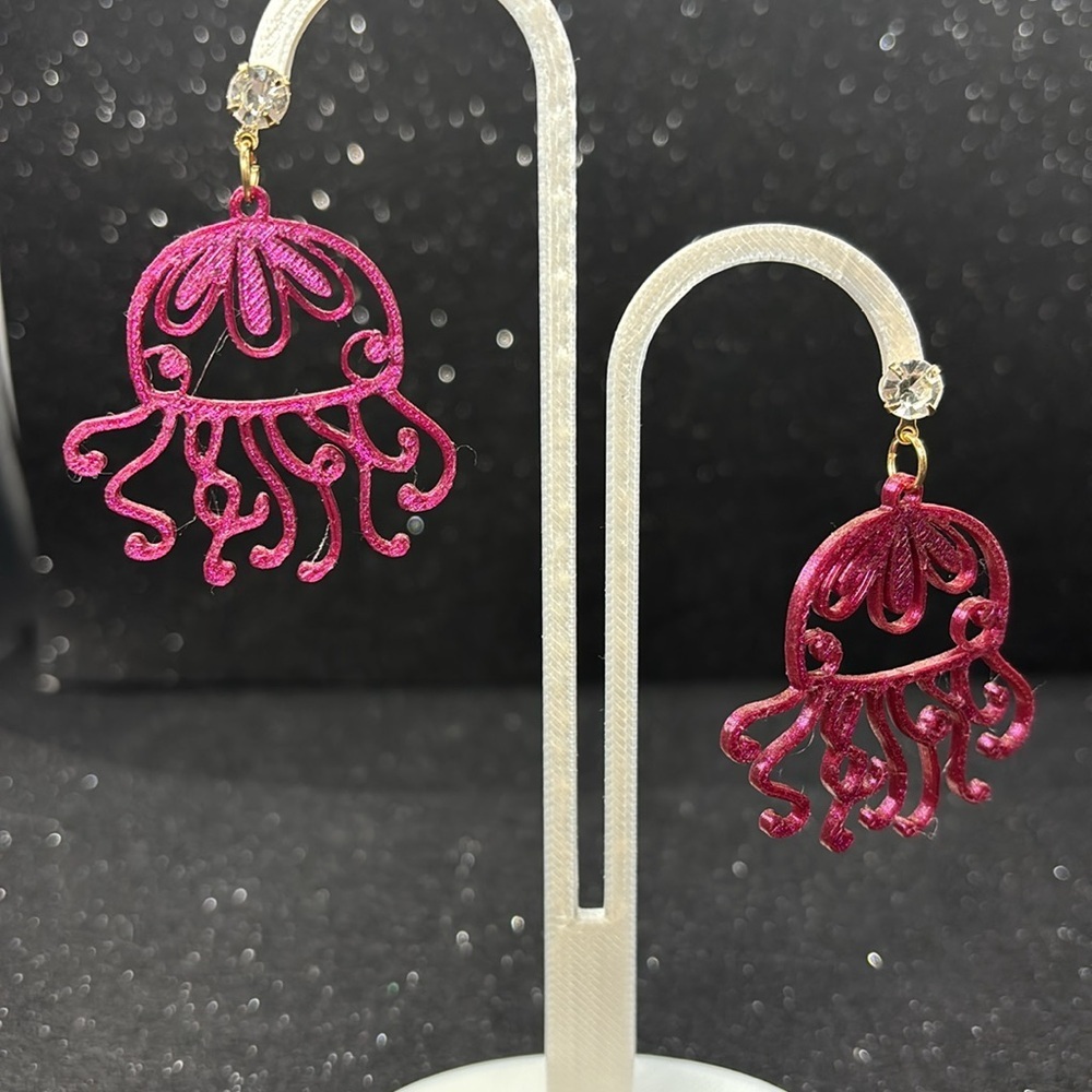 Burgundy and Gold Color Shift Jellyfish Earrings - Picture 6 of 6